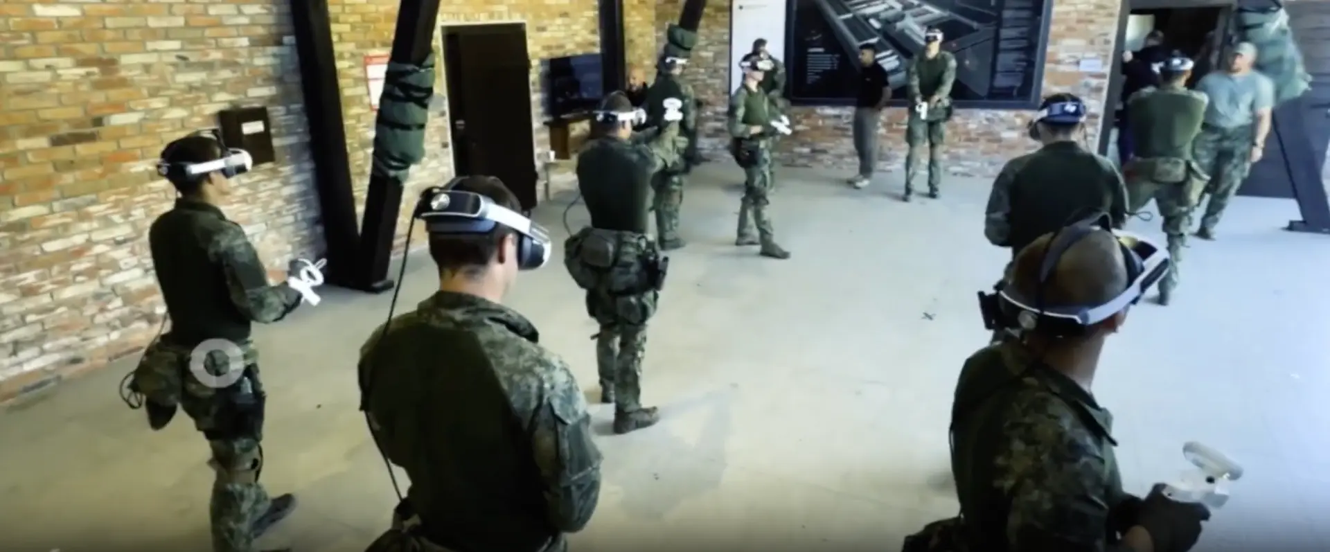 Soldiers training with VR headsets